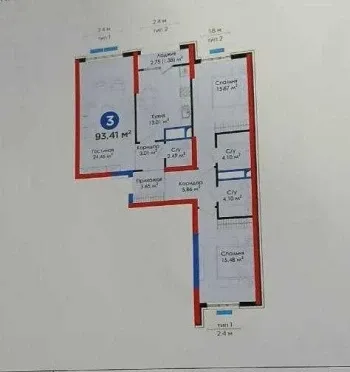 94 м², 3-комн. квартира, 6/8-1
