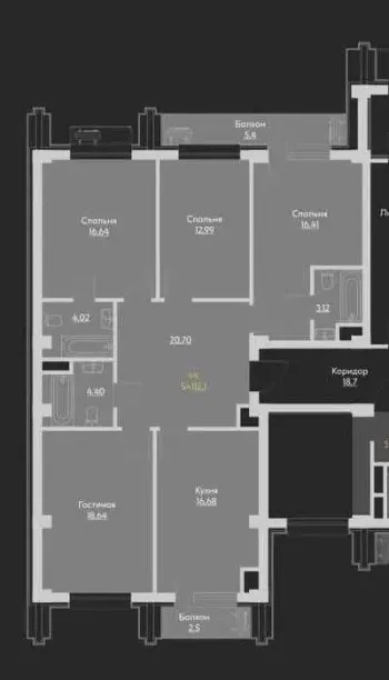 112 м², 4-комн. квартира, 13/16-1
