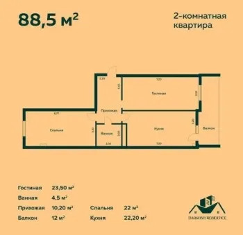 88 м², 3-комн. квартира, 8/12-1