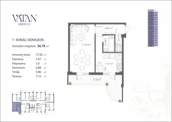 36 m², 1-xonali kvartira, 1-5/16-0