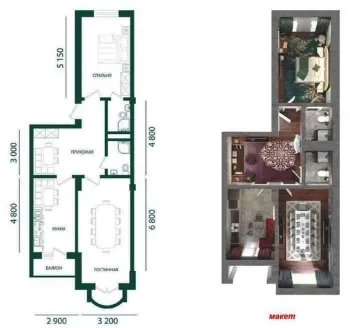 81 m², 2-xonali kvartira, 9/11-3