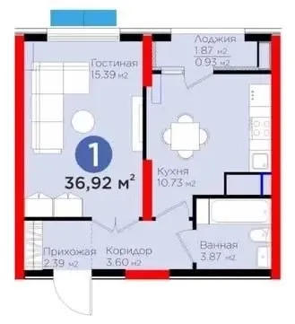 37 м², 1-комн. квартира, 9/16-3