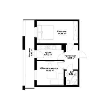 41 м², 2-комн. квартира, 8/16-0