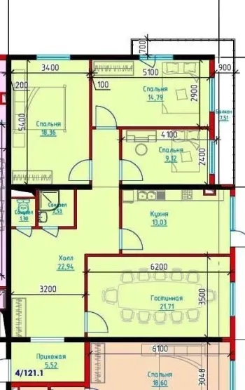 120 м², 4-комн. квартира, 9/12-2