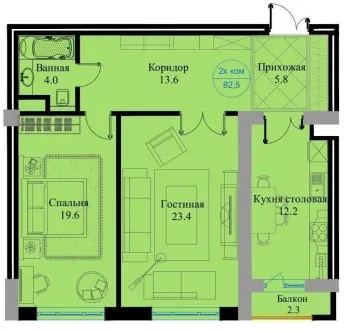 83 м², 3-комн. квартира, 5/10-1
