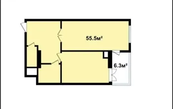 61 м², 2-комн. квартира, 14/16-0