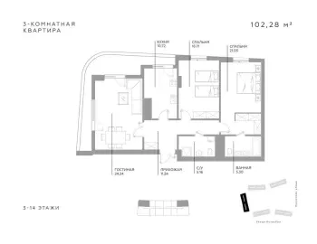 103 m², 4-xonali kvartira, 10/15-2