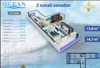 90 m², 2-xonali kvartira, 6/17-1