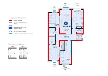 121 м², 4-комн. квартира, 6/9-0