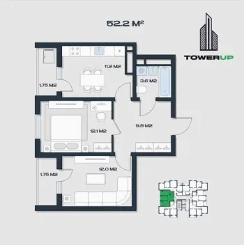 52 м², 2-комн. квартира, 4/16-2