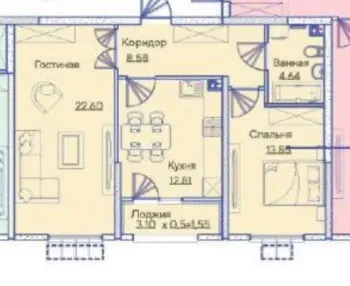 64 м², 2-комн. квартира, 10/12-1