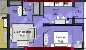 56 m², 2-xonali kvartira, 25/25-1