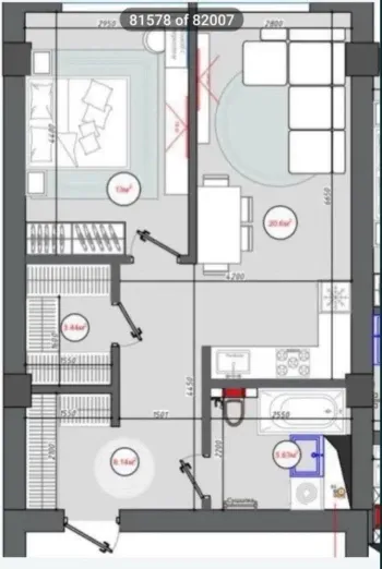 64 м², 2-комн. квартира, 6/12-3
