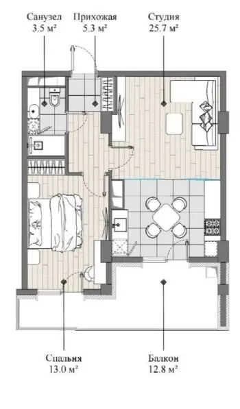 52 м², 2-комн. квартира, 4/14-2