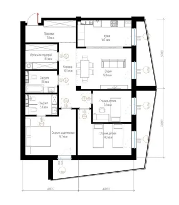 109 м², 4-комн. квартира, 14/16-1