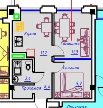 42 м², 2-комн. квартира, 2/6-0