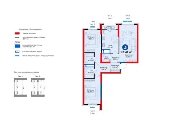 93 м², 3-комн. квартира, 3/9-2