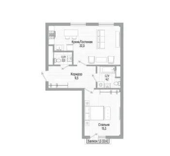 55 m², 2-xonali kvartira, 9/12-3