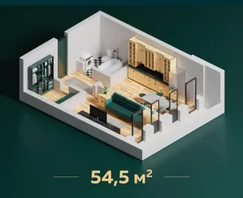 54 m², 2-xonali kvartira, 4/12-0