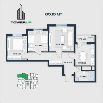 65 m², 3-xonali kvartira, 12/16-3