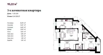 95 m², 3-xonali kvartira, 6/8-3