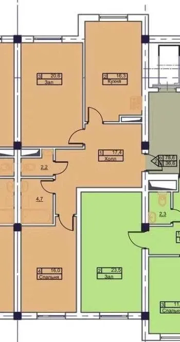 78 m², 3-xonali kvartira, 5/8-1