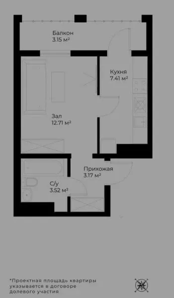 30 м², 1-комн. квартира, 10/16-0