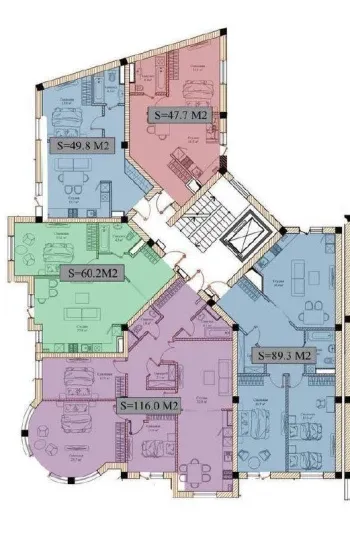 116 м², 5-комн. квартира, 2/13-1
