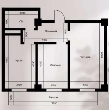 54 м², 2-комн. квартира, 14/16-0