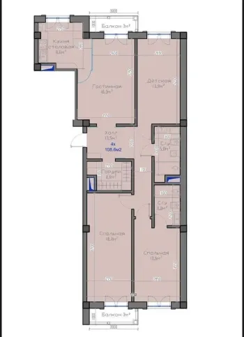 108 м², 4-комн. квартира, 4/10-0