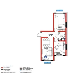 58 м², 2-комн. квартира, 5/16-3