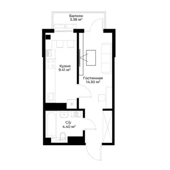 31 m², 1-xonali kvartira, 11/14-2