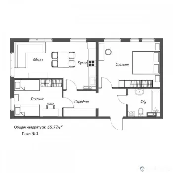 65 м², 3-комн. квартира, 9/9-3