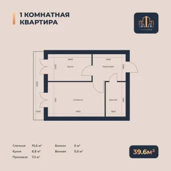40 м², 1-комн. квартира, 13/16-1