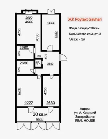 120 m², 3-xonali kvartira, 3/10-2