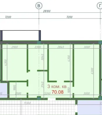 70 м², 3-комн. квартира, 11/12-0