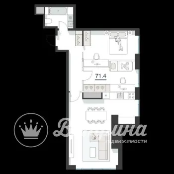 72 м², 3-комн. квартира, 16/52-1