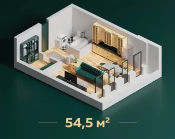 54 m², 2-xonali kvartira, 4/12-1