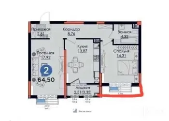 63 м², 3-комн. квартира, 10/12-1