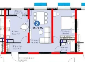57 м², 2-комн. квартира, 7/16-1