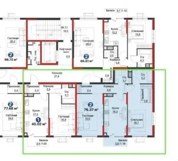 77 м², 2-комн. квартира, 3/15-2