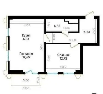 56 м², 2-комн. квартира, 10/12-0