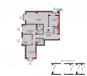 133 м², 4-комн. квартира, 6/16-2