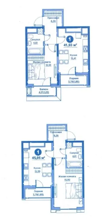 45 м², 1-комн. квартира, 10/13-2