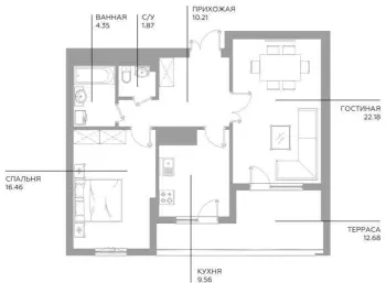 65 м², 2-комн. квартира, 5/15-1