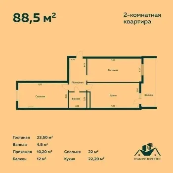 88 м², 3-комн. квартира, 8/12-1
