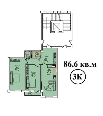 86 м², 3-комн. квартира, 5/9-1