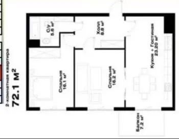 72 м², 3-комн. квартира, 6/14-0