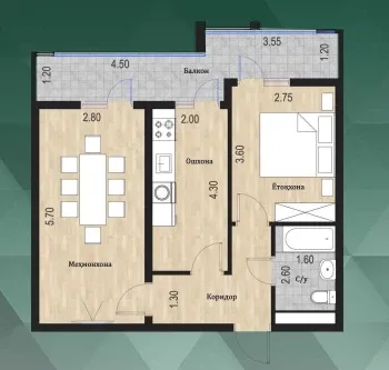 47 м², 2-комн. квартира, 2/16-1
