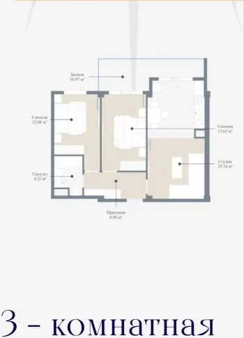 85 м², 3-комн. квартира, 4/14-1